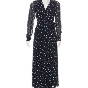 Ganni navy blue polka dot wrap dress